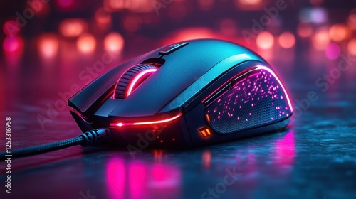 Illuminated RGB Gaming Mouse Futuristic Design Neon Lights Tech Gadget