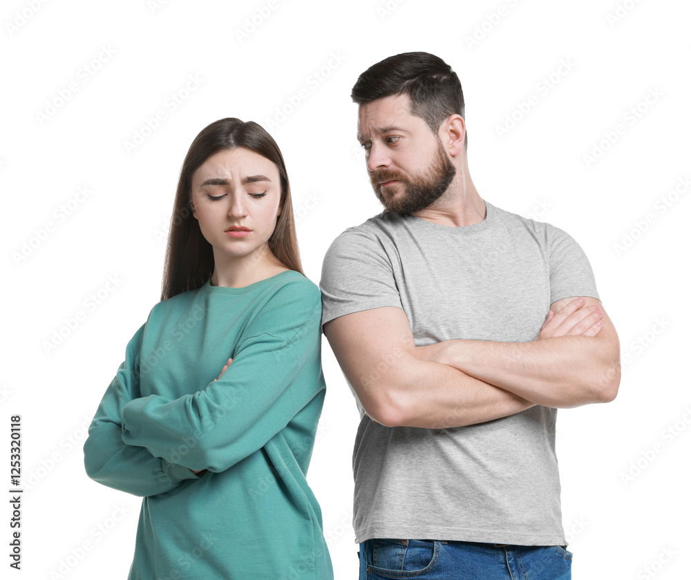 Resentful couple with crossed arms on white background Resentful couple with crossed arms on white background