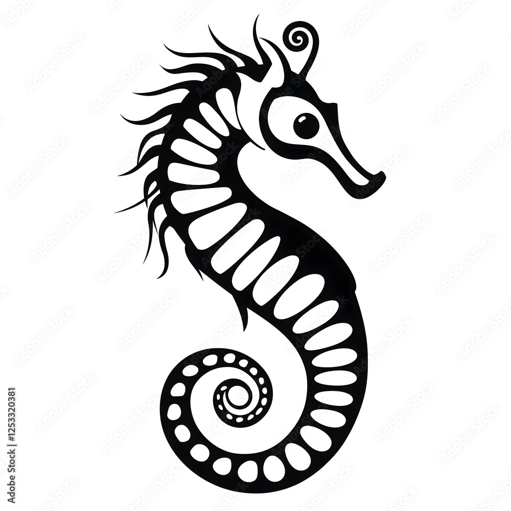Fototapeta premium Marine Seahorse Ocean Wall Decal Vector Illustration Black Sea Animal Design Nautical Wildlife Sticker Modern Art Aquatic Nature Decoration
