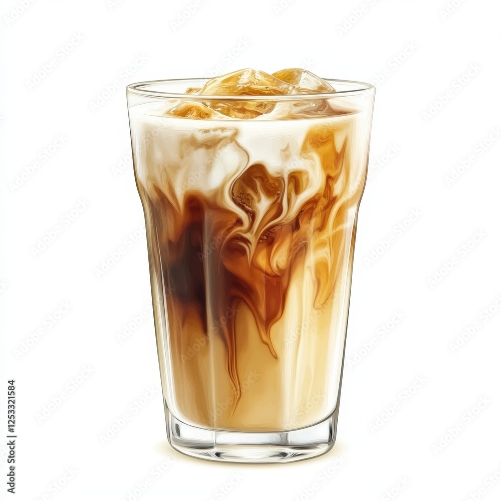 Photorealistic image of a glass of iced coffee with milk, isolated on a white background - Generative AI Photorealistic image of a glass of iced coffee with milk, isolated on a white background - Generative AI