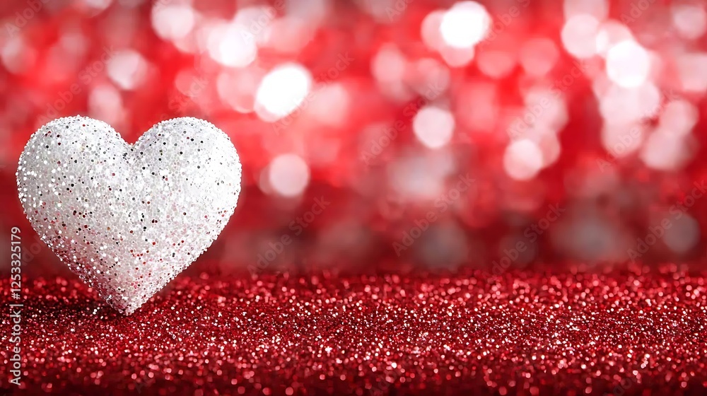 Sparkling Silver Heart on Red Glitter Background Sparkling Silver Heart on Red Glitter Background