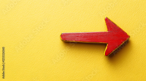 Red Directional Arrow Pointing Right on Yellow Background Representing Business Success