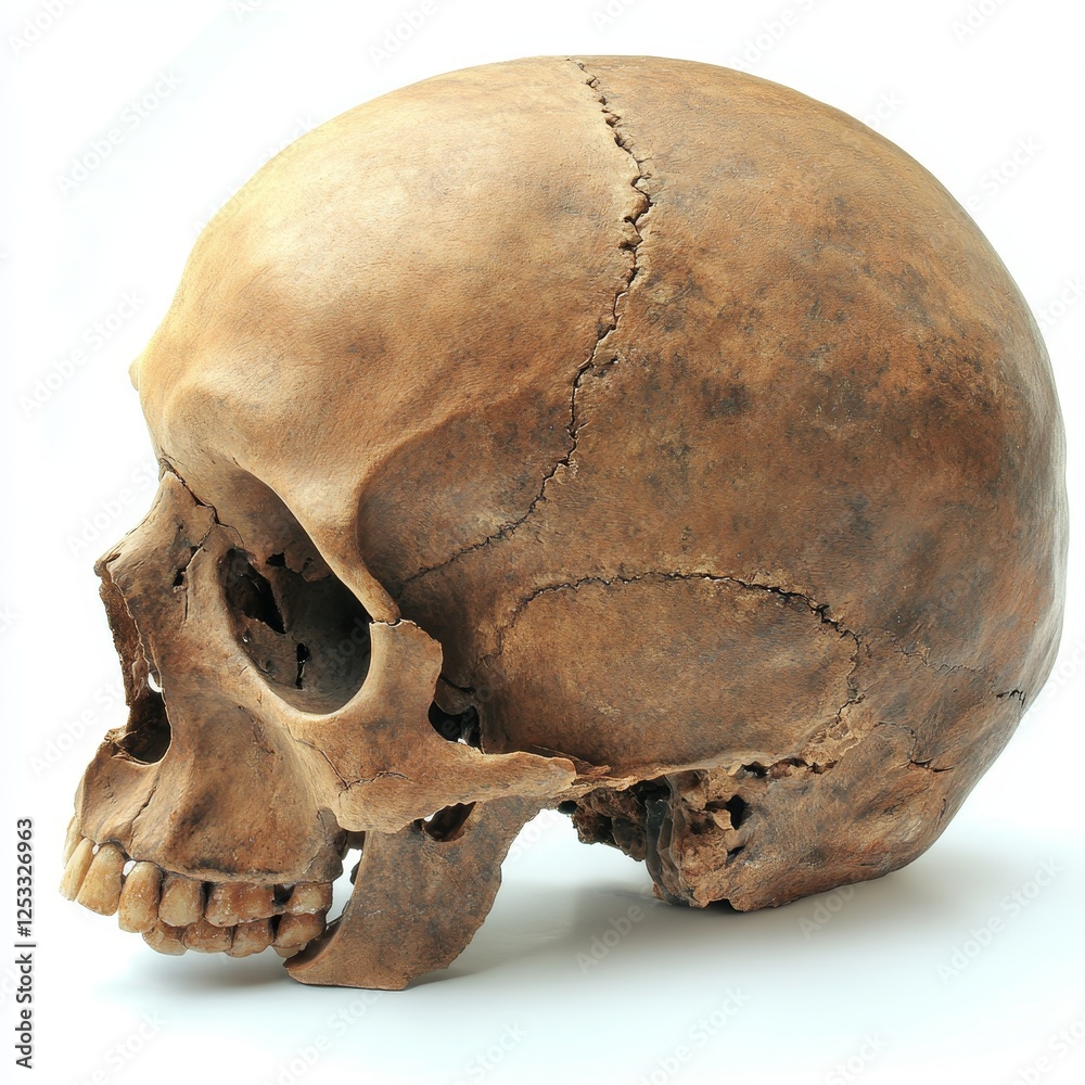 Highly realistic human skull model for anatomical education and research, isolated on white background, ideal for science, medical studies, and educational concepts. Highly realistic human skull model for anatomical education and research, isolated on white background, ideal for science, medical studies, and educational concepts.
