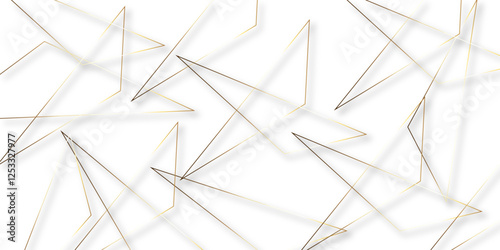 Abstract background with liens and triangles shape on white background. White and golden geometric overlapping rectangle pattern Geometric background soft shadows as patten ..White polygon textured .