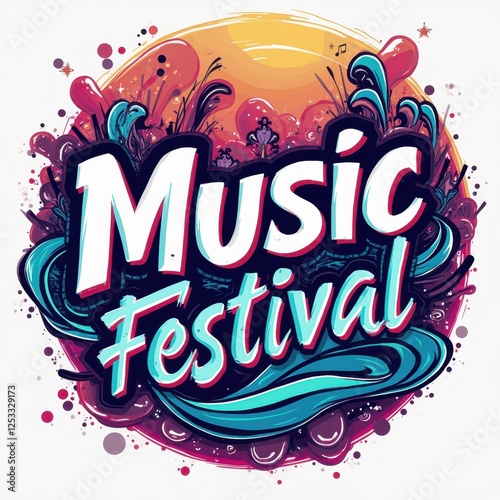Vibrant Music Festival Logo with Colorful Waves
