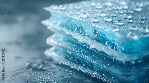 Chill Icy Solid Frozen Food Packet with Condensed Icy Droplets in Muted Blue Tones photo