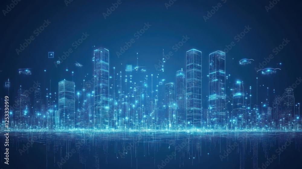Futuristic Cityscape Illuminated By Digital Networks Futuristic Cityscape Illuminated By Digital Networks