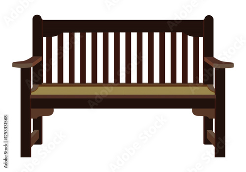 Wooden park bench with slatted backrest and armrests in a classic design, front view