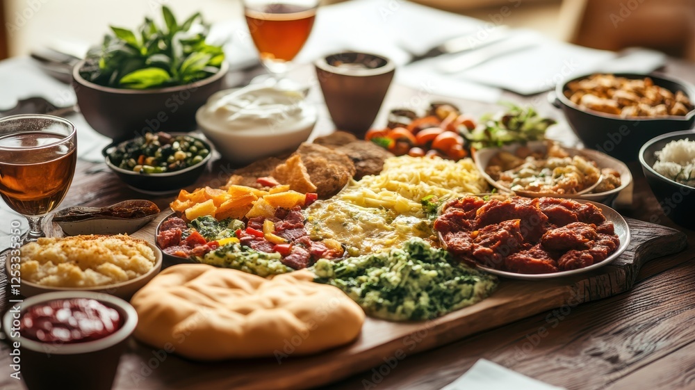 Assorted Middle Eastern dishes on a rustic wooden table Assorted Middle Eastern dishes on a rustic wooden table