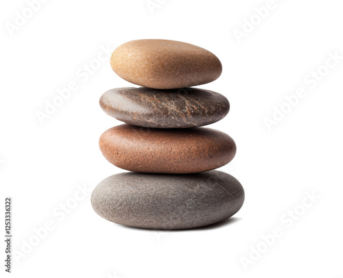 A balanced stack of smooth pebbles isolated on a white background