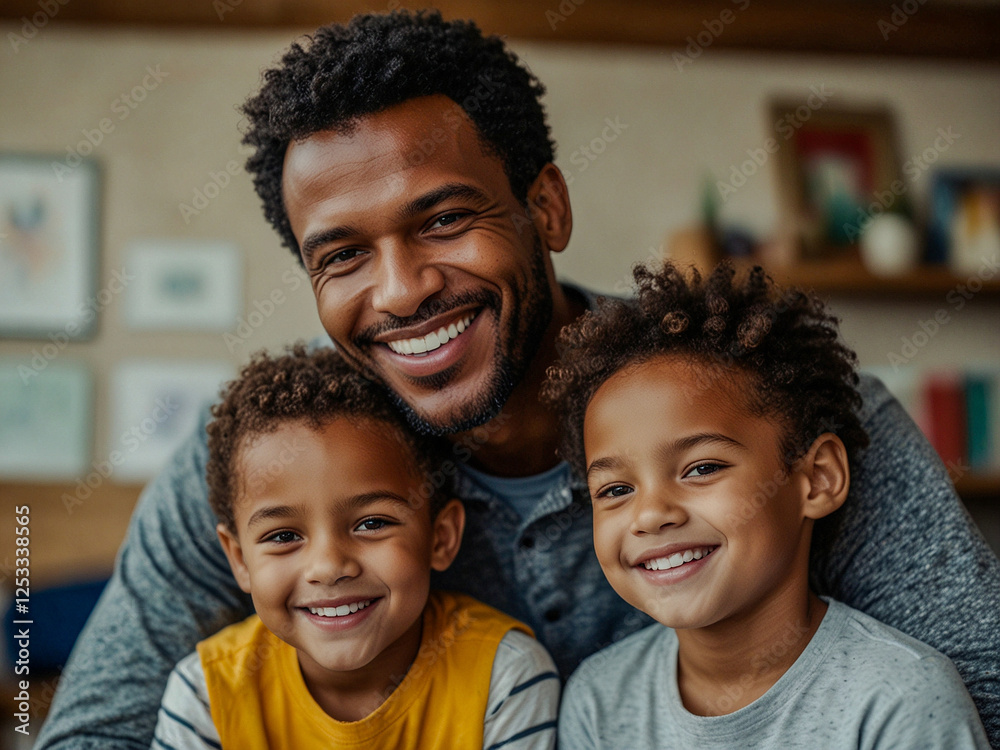 Smiling man with children, happy educator fostering student success. Smiling man with children, happy educator fostering student success.