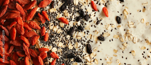 Healthy yogurt with mixed seeds, oats, and a sprinkle of goji berries