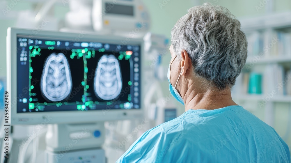 Gastrointestinal Digestion Symptoms Concept, Patient Preparation for Diagnostic Scan in Modern Medical Facility with Focus on Brain Imaging Technology