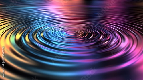 Abstract iridescent ripple pattern, colorful concentric circles.