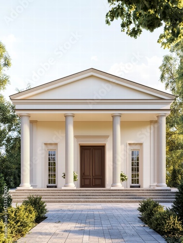Neoclassical Architecture: A pristine neoclassical building with symmetrical columns and a grand entrance, exudes elegance and timeless charm.