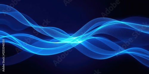 Abstract blue waves of digital energy radiating from the center with intricate patterns and shapes, waves, ethereal