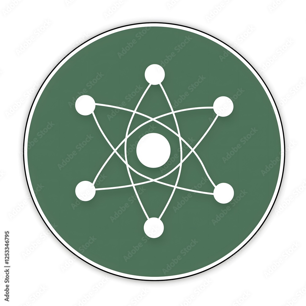 Scientific atomic structure circular decal featuring molecular orbital electron pattern chemistry physics research laboratory symbol modern minimal design geometric emblem Scientific atomic structure circular decal featuring molecular orbital electron pattern chemistry physics research laboratory symbol modern minimal design geometric emblem