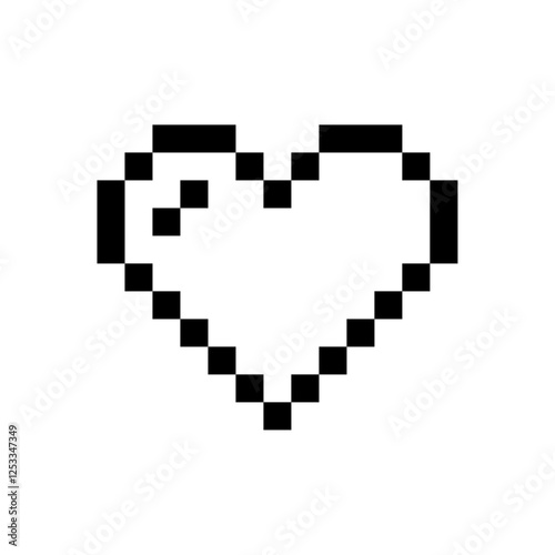 ドット絵ハート（白黒）、絵文字、ピクセル、ベクター、透過背景