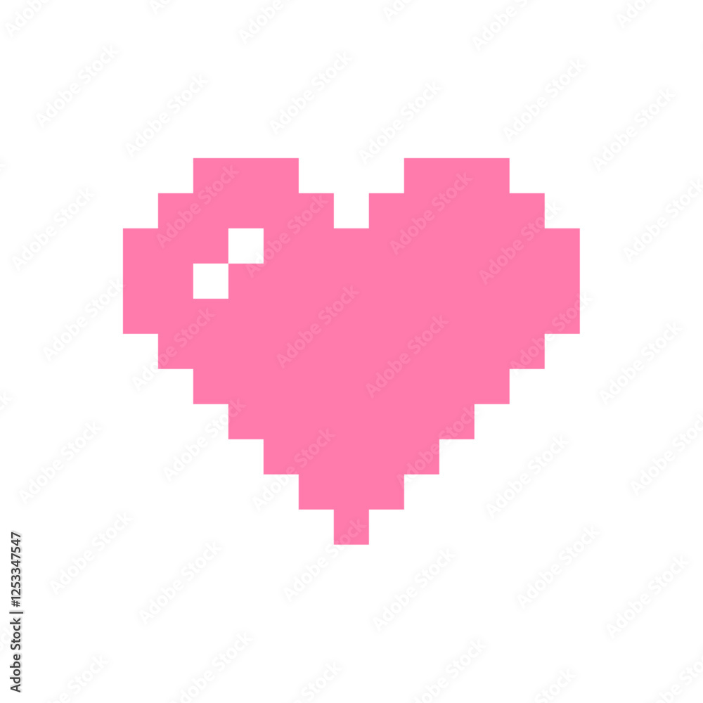 Fototapeta premium ドット絵ハート（ピンク）、絵文字、ピクセル、ベクター、透過背景