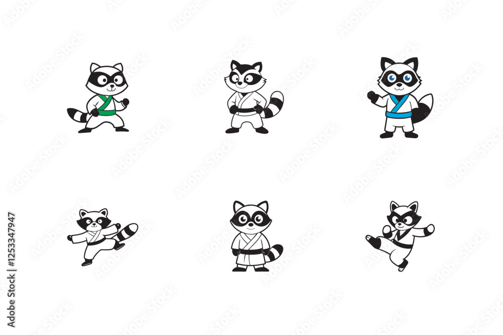 Fototapeta premium Sticker design of A raccoon in a black karate suit