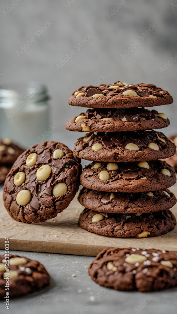 Stack of chocolate vanilla cookies, transparent background. Stack of chocolate vanilla cookies, transparent background.