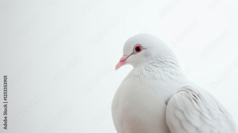 A beautiful white dove with red eyes is captured in this stunning close-up photograph. A beautiful white dove with red eyes is captured in this stunning close-up photograph.