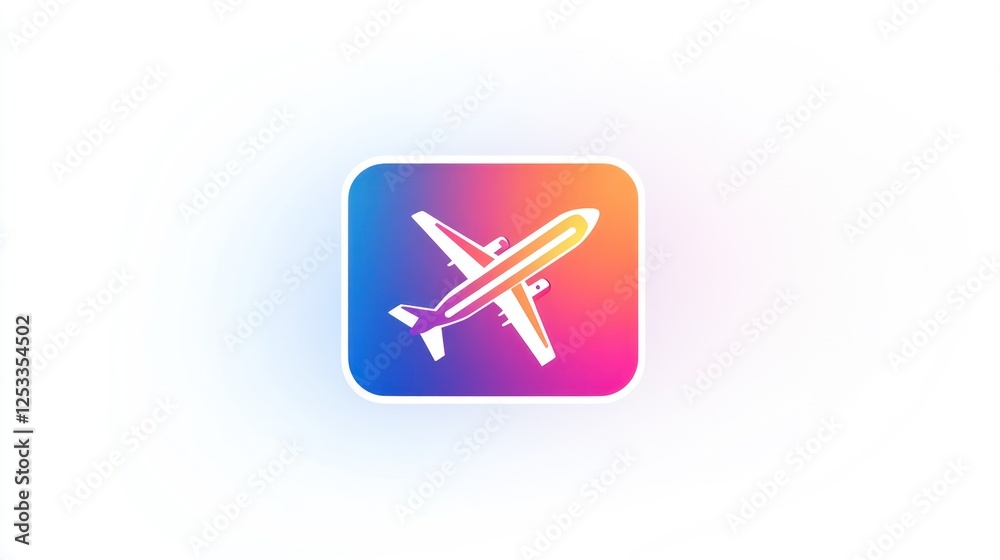 Airplane icon, colorful gradient square background, simple graphic, user interface element, app design Airplane icon, colorful gradient square background, simple graphic, user interface element, app design