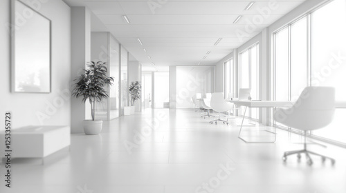 A bright blurred background showcasing a professional office space with a spacious open layout and clean design. AI generative photo