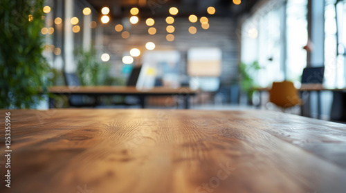 A bright modern office with wooden furniture and a spacious layout The wooden table provides a stylish focal point. AI generative photo