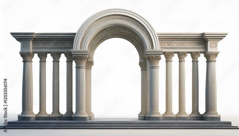 classic colonnade with arch and corinthian column isolated on white 3d rendering classic colonnade with arch and corinthian column isolated on white 3d rendering