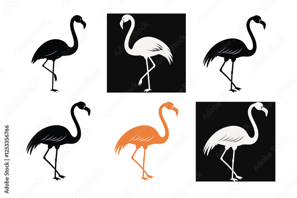 Obraz premium Set of Colorful Flamingo Silhouettes