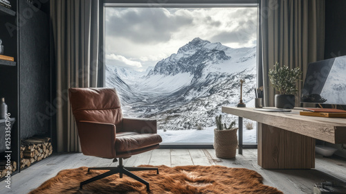 A stylish home office with a functional design, featuring a work desk in a minimalist interior. AI generative photo