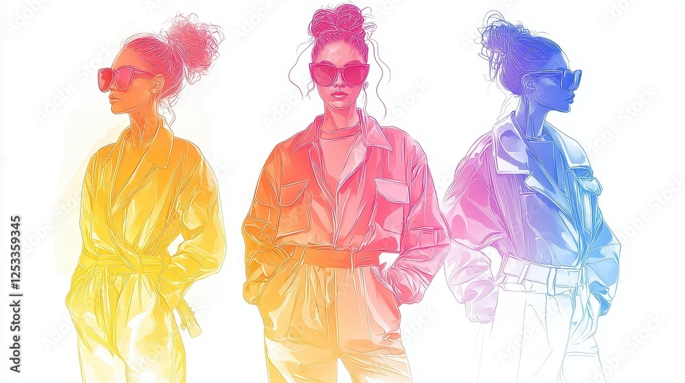 Fototapeta premium Stylish Woman in Sunglasses with Colorful Gradient Design