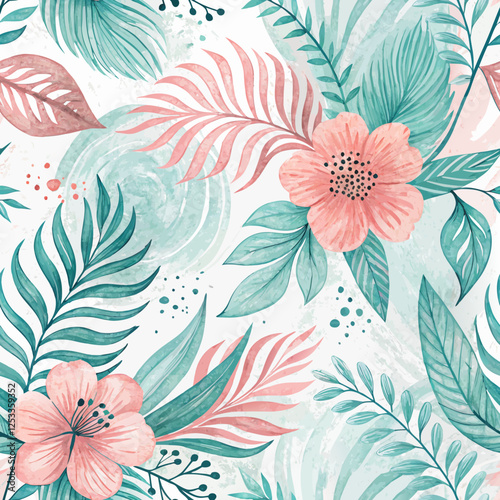 Seamless abstract background in coral and mint pastel hues, romantic and uplifting atmosphere for March 8th