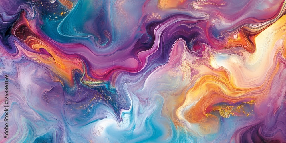 abstract image featuring abstract fluid art with dynamic and flowing patterns that blend seamlessly into a spectrum of colors, capturing the essence of fluidity and motio
