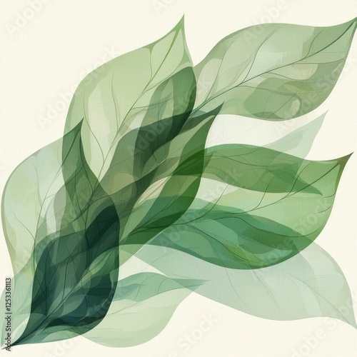 Watercolor Green Leaves Illustration on Beige Background