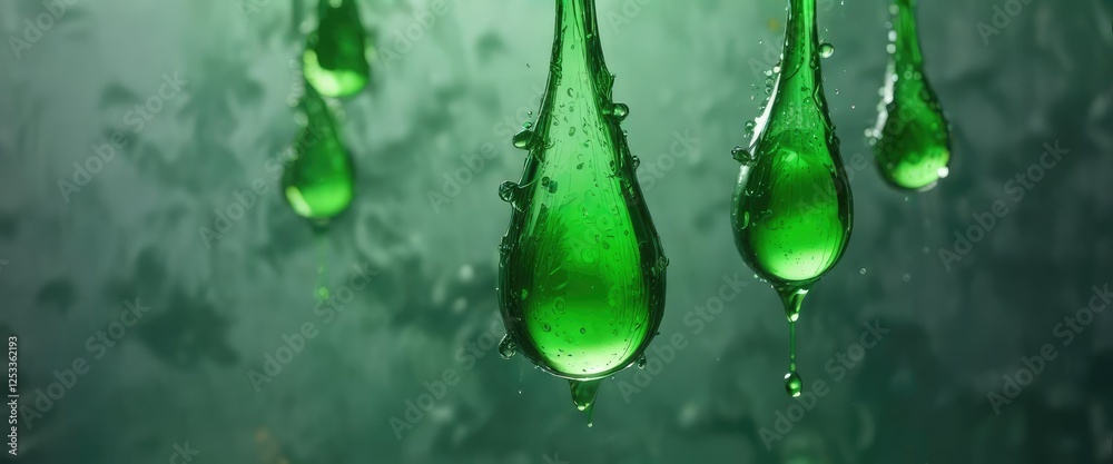 Abstract Green Color with Water Drips and Drops, water drops, creative, green