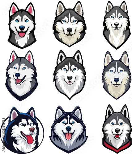 siberian husky dog head mascot logo design concept vector illustration white background