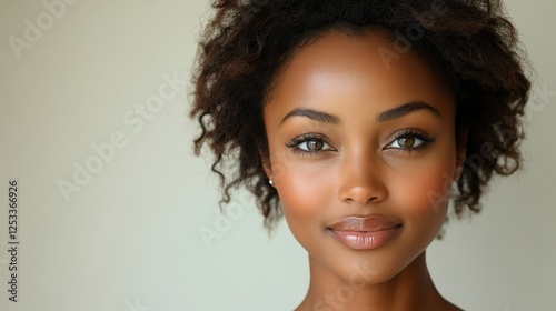 Woman portrait, confident expression, neutral background, stock photo photo