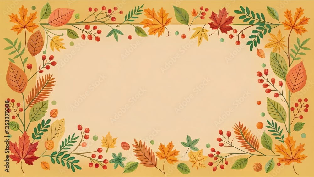 Autumnal foliage and berries frame a blank space ideal for announcements or seasonal greetings Autumnal foliage and berries frame a blank space ideal for announcements or seasonal greetings