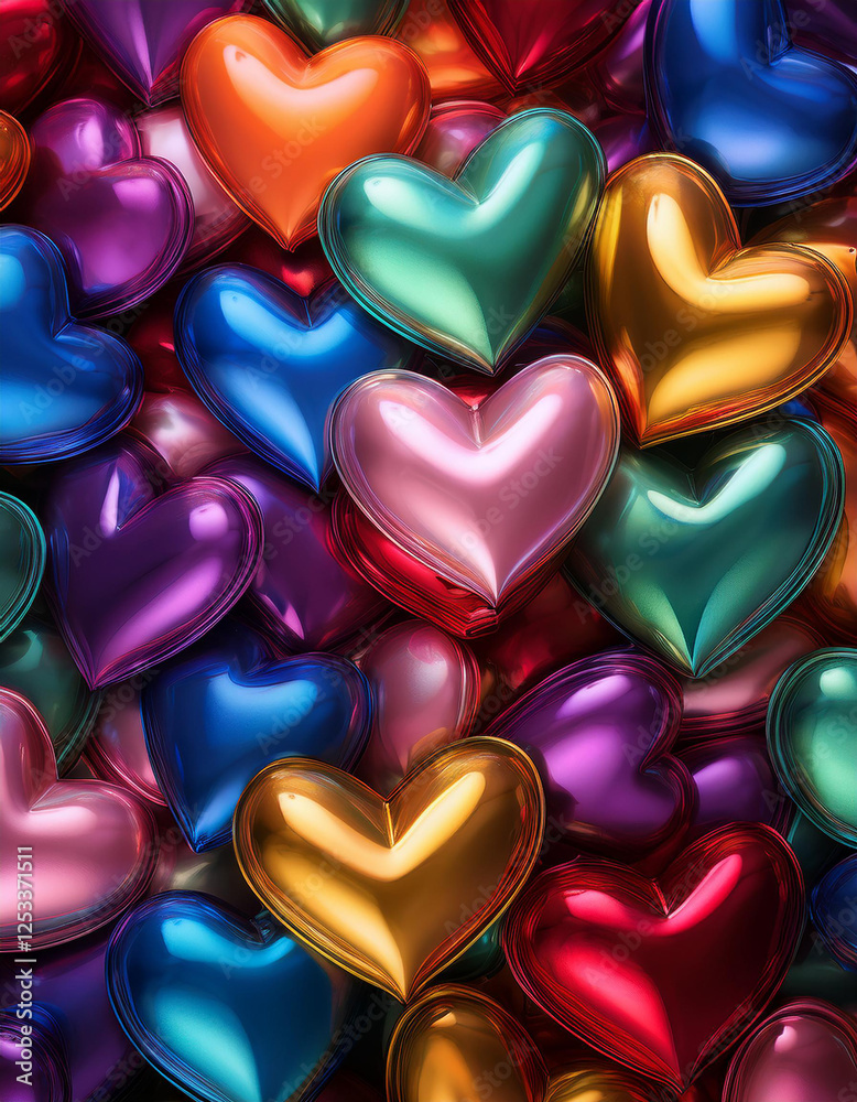 background of multicolored inflatable hearts glossy smooth texture background of multicolored inflatable hearts glossy smooth texture