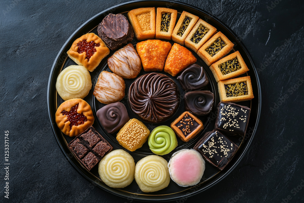 Stylish Top View of Korean Traditional Cookies on a Plate – Elegant Culinary Presentation Stylish Top View of Korean Traditional Cookies on a Plate – Elegant Culinary Presentation