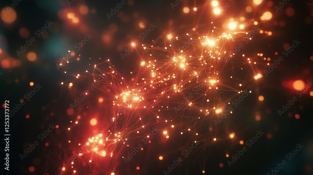 Abstract glowing network of interconnected dots and lines on dark background Abstract glowing network of interconnected dots and lines on dark background