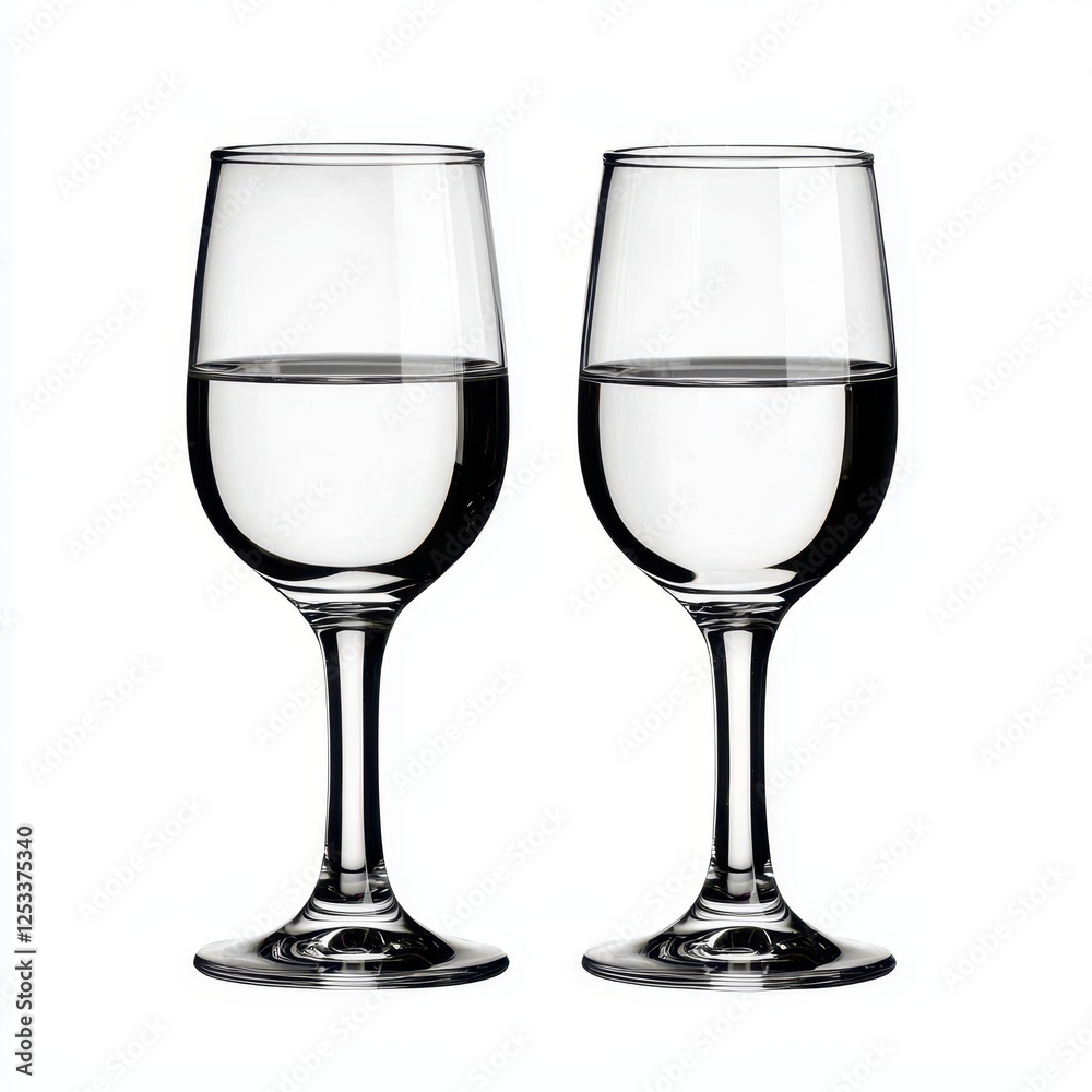 A set of wine glasses, clear crystal, elegant shape, side view, isolated on white background A set of wine glasses, clear crystal, elegant shape, side view, isolated on white background