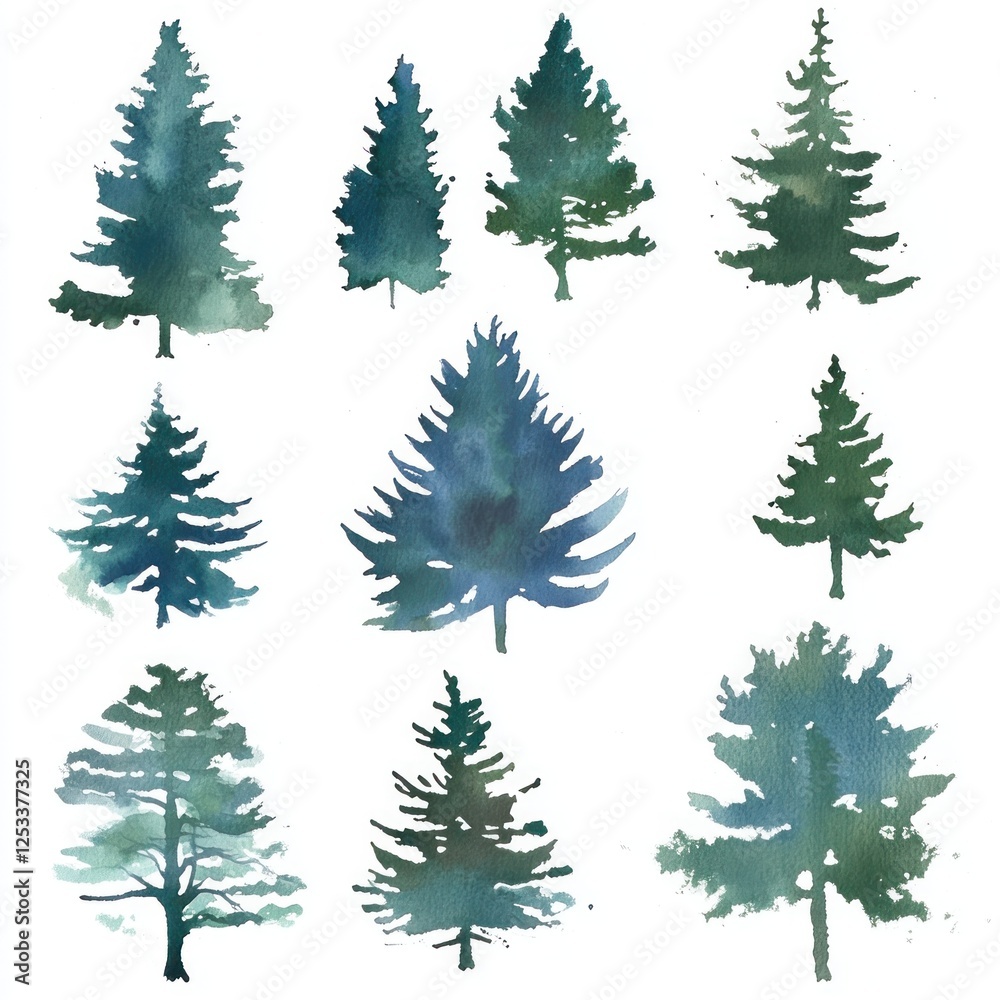 Obraz premium Watercolor evergreen trees; nature design element