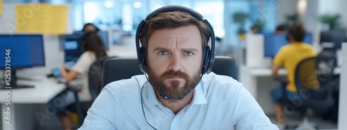 Businessman on headset in office photo