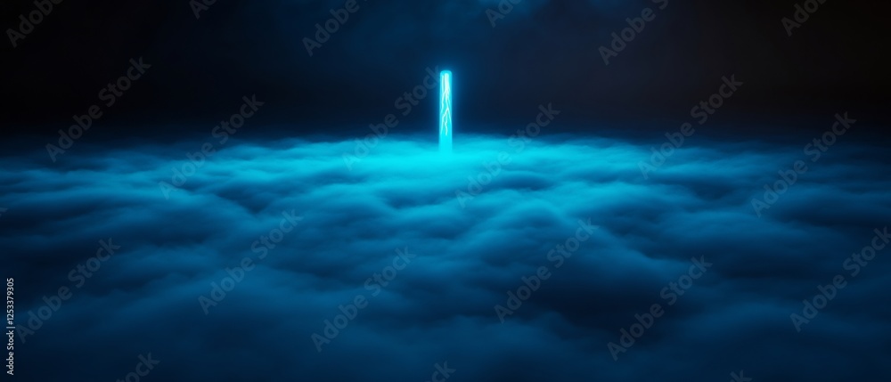 Fototapeta premium Ethereal Blue Light Pierces Dark Cloudscape. AI Generated