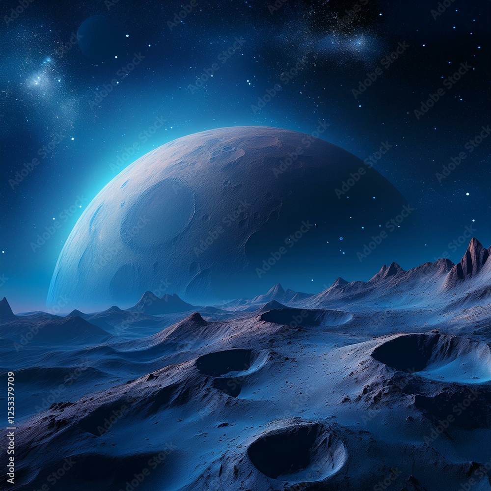 moon landscapes concept, the lunar surface, craters with dark night universe in background with stars moon landscapes concept, the lunar surface, craters with dark night universe in background with stars