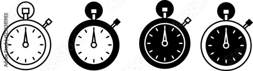 Stopwatch icon set. Line and glyph stopwatch timer. Countdown timer collection.