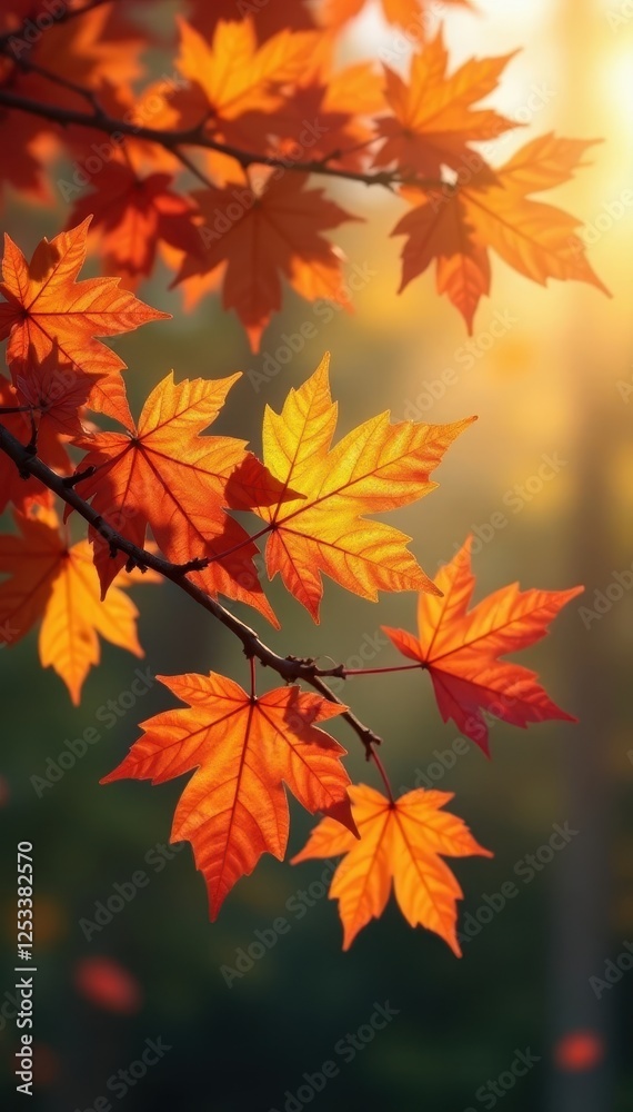Vibrant autumn leaves sway gently on branches, sunlight filtering through , park, photography, autumnal park Vibrant autumn leaves sway gently on branches, sunlight filtering through , park, photography, autumnal park